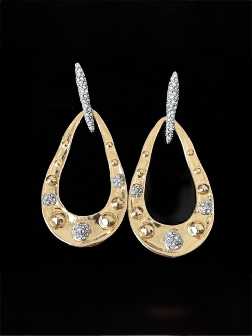 ALEXIS BITTAR Repousse Solanales Crystal Dot Studded Teardrop Drop Earrings JL19